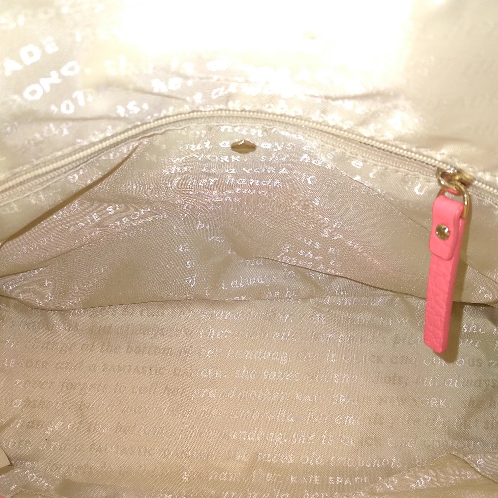 RARE Kate Spade Genuine Leather Pink & White Canvas Palm Tree Satchel Cr… - Picture 12 of 16